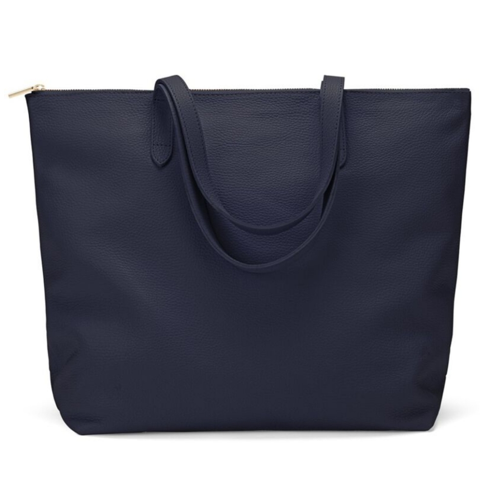 Cayuna Navy Leather Zipper Tote